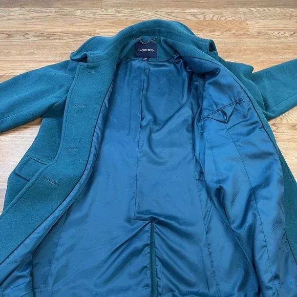 Lands' End Wool Blend Pea Coat Turquoise Women's‎ Size 14P - Picture 8 of 11